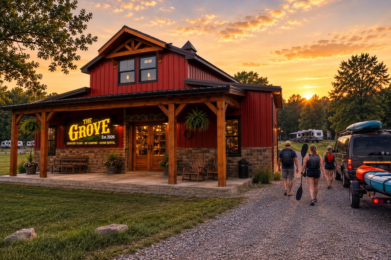 The Grove country store at sunset