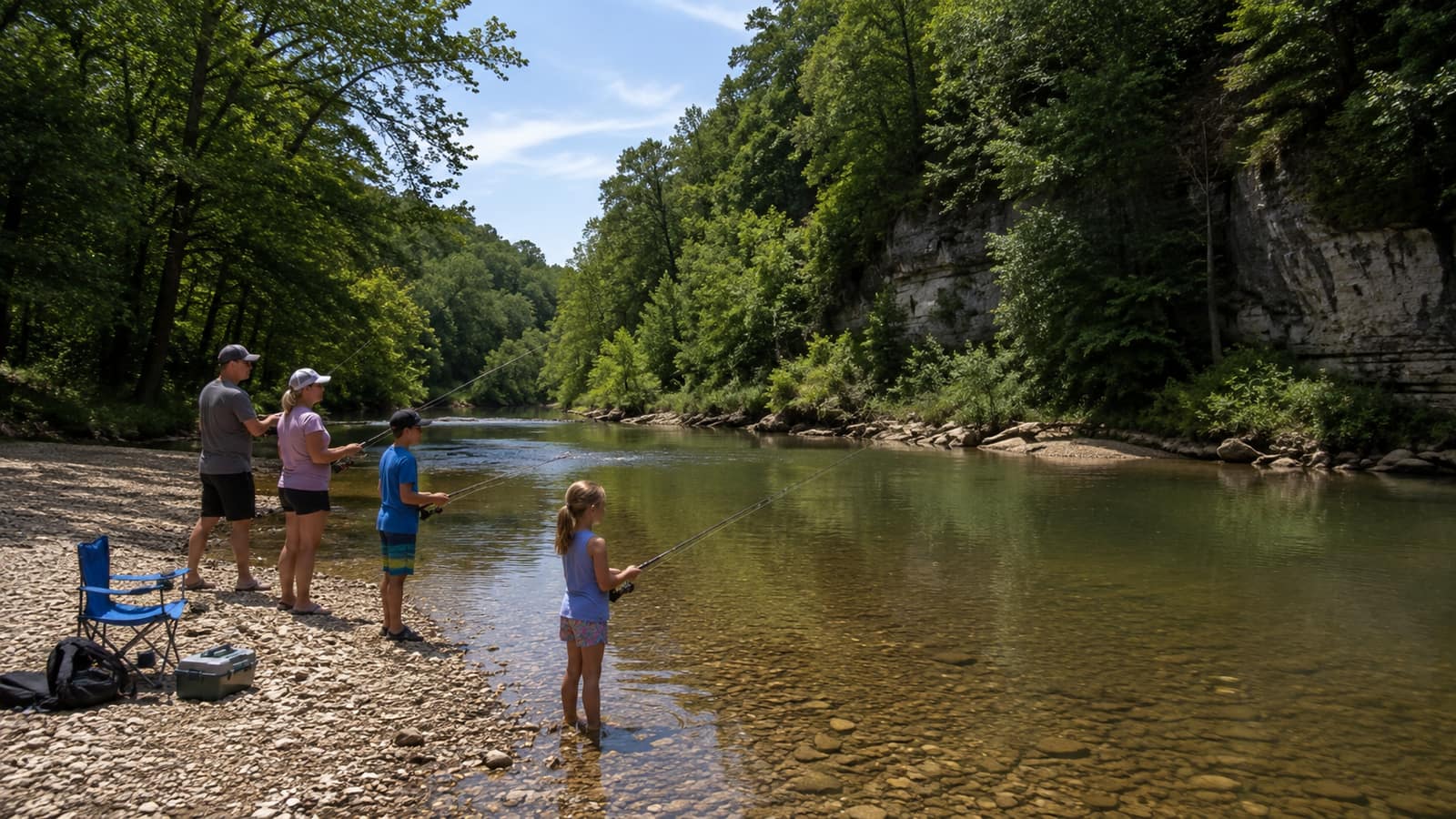 A family enjoying a day on the Buffalo River