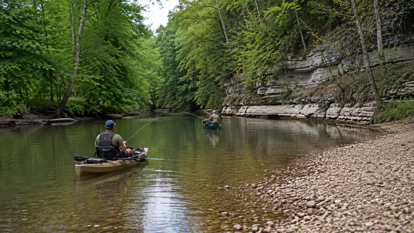 Anglers fishing a quiet bend of the Buffalo River